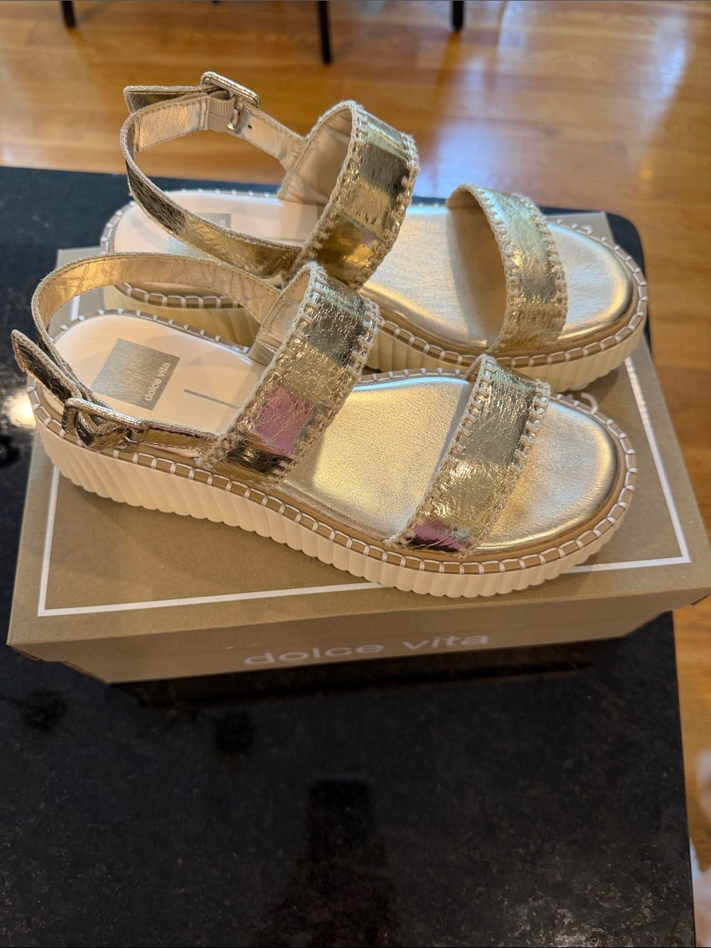 Dolce Vita Shimmery Gold Platform Strappy Sandals